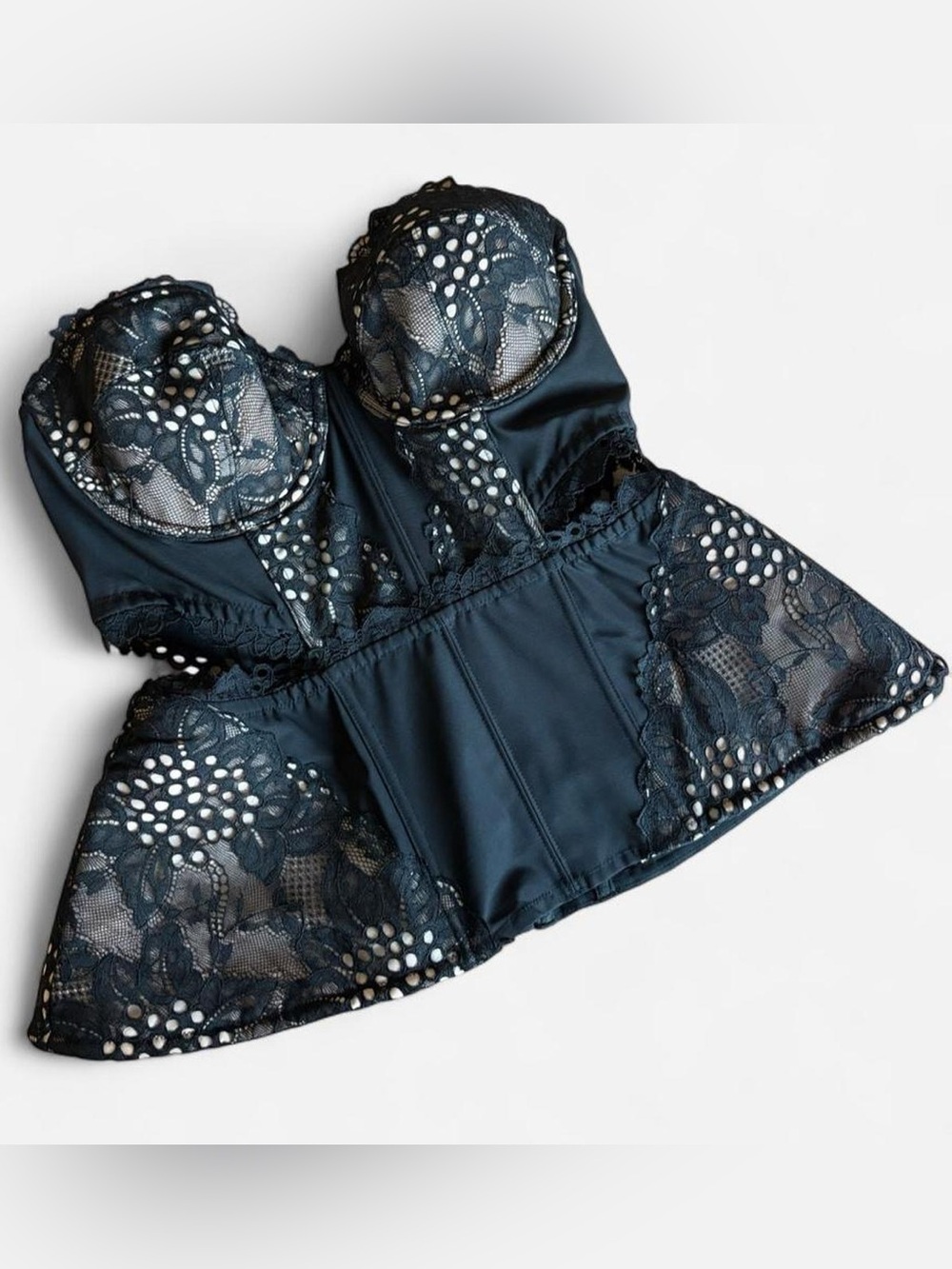 Victorias Secret Black Lace Peplum Corset- 2014 Archival Piece